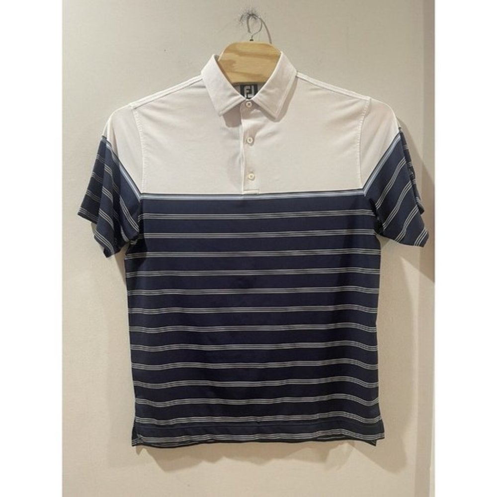 FJ Footjoy Lisle Polo Shirt Men's‎ Size Medium Colorblock Stripe Golf Top W/logo